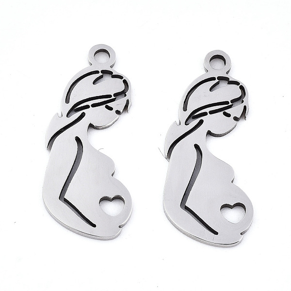 

PandaHall Mother's Day 201 Stainless Steel Pendants, Laser Cut, Pregnant Woman, Stainless Steel Color, 23x10x0.9mm, Hole: 1.6mm 201...