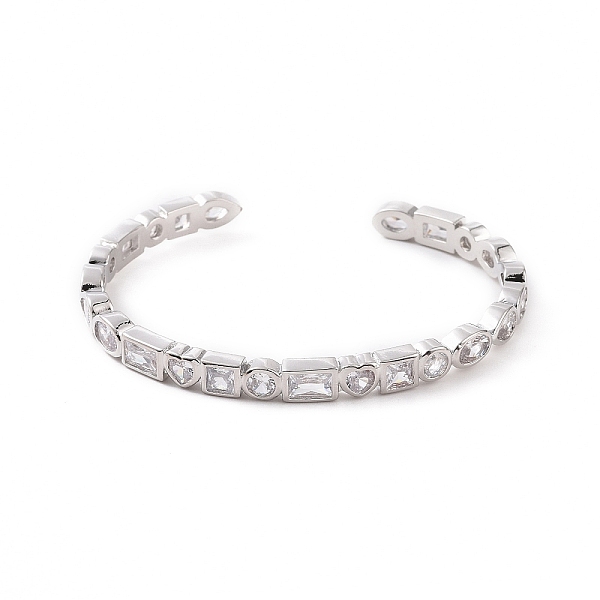 

PandaHall Cubic Zirconia Heart & Rectangle Open Cuff Bangle, Platinum Brass Jewelry for Women, Clear, Inner Diameter: 2-1/4 inch(5.6cm)...