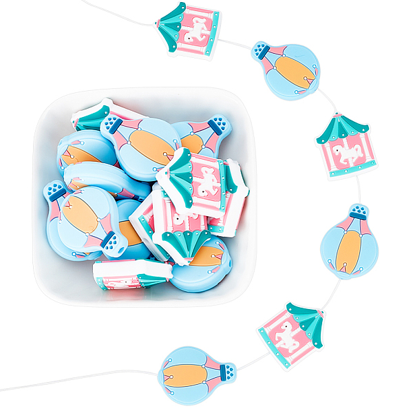 

PandaHall 16 Pcs 2 Styles Silicone Focal Beads, Playground Theme Merry-Go-Round Shaped Silicone Charms Beads Bulk for Beaded Pens Necklaces...