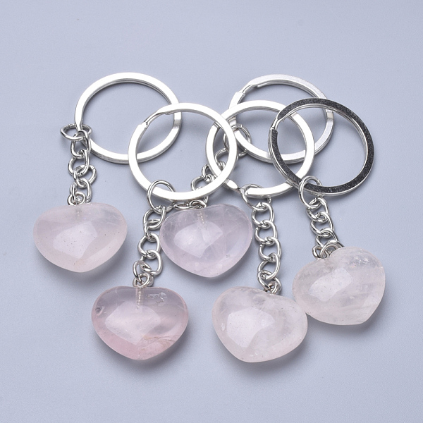 

PandaHall Natural Rose Quartz Keychain, with Iron Findings, Heart, 80mm Rose Quartz Heart