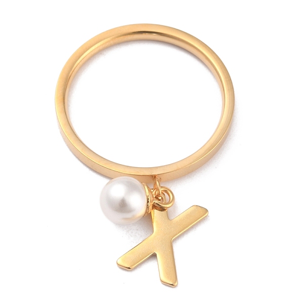 

PandaHall Dual-use Items, 304 Stainless Steel Finger Rings or Pendants, with Plastic Round Beads, Golden, White, Letter.X, US Size 5~9...