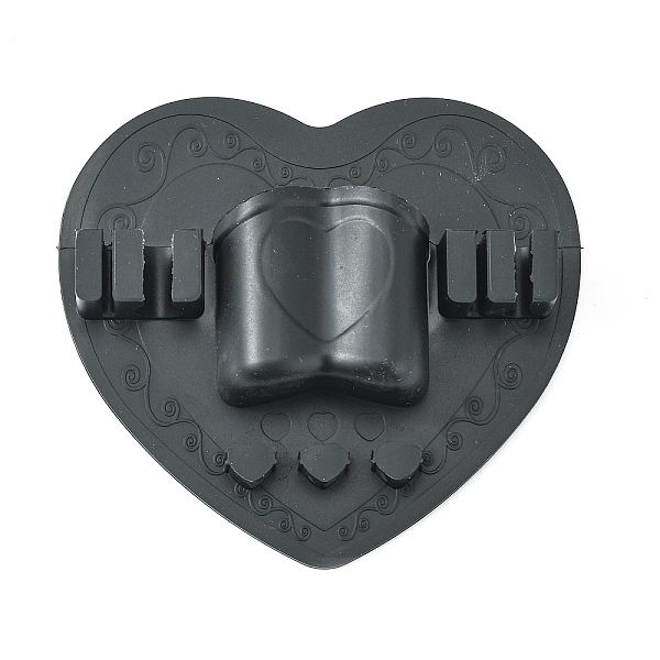 PandaHall Silicone Makeup Brush Organizer, Brush Holder for Air Drying, Heart, Black, 12.2x12.9x2.6cm, Hole: 25x51mm Silicone Heart Black