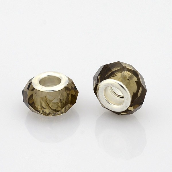 

PandaHall Faceted Glass European Beads, Large Hole Rondelle Beads, with Silver Color Plated Brass Cores, Coffee, 14x9mm, Hole: 5mm..., Brown