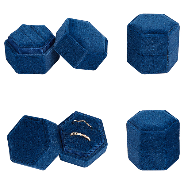 

PandaHall Velvet Ring Boxes, Hexagon, Marine Blue, 1-3/4x1-7/8x1-3/4 inch(4.3x4.9x4.3cm) Velvet Hexagon