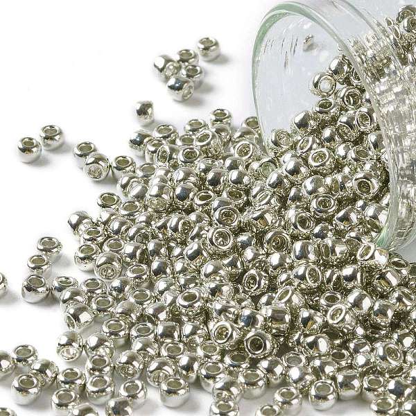 

PandaHall TOHO Round Seed Beads, Japanese Seed Beads, (714) Metallic Silver, 8/0, 3mm, Hole: 1mm, about 10000pcs/pound Glass Silver