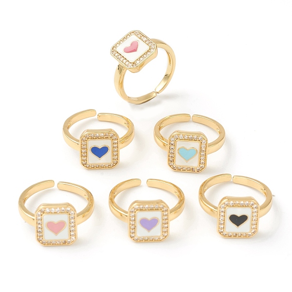 

PandaHall Brass Micro Pave Clear Cubic Zirconia Cuff Rings, Open Rings, Rectangle with Heart, Golden, Mixed Color, US Size 6(16.5mm)..., Multicolor