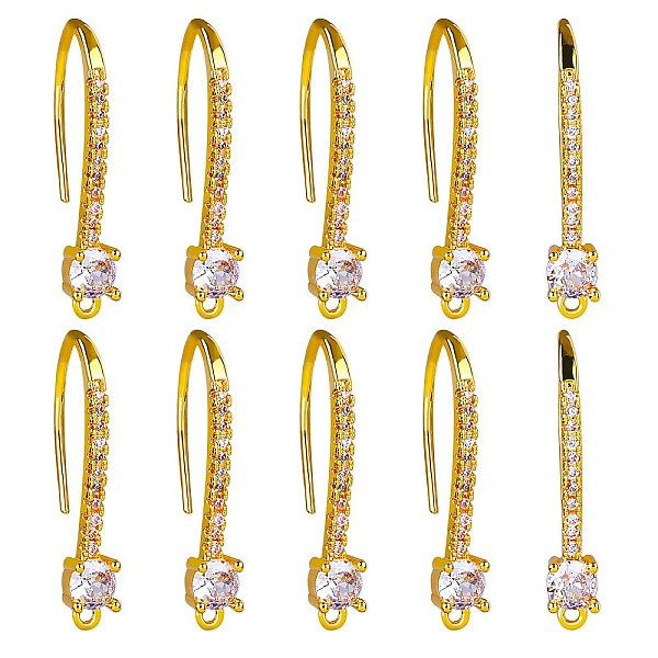 

PandaHall 20Pcs Brass Micro Pave Clear Cubic Zirconia Earring Hooks, Ear Wire, with Loops, Real 18K Gold Plated, 23.8x8.5x4mm, Hole: 1mm...