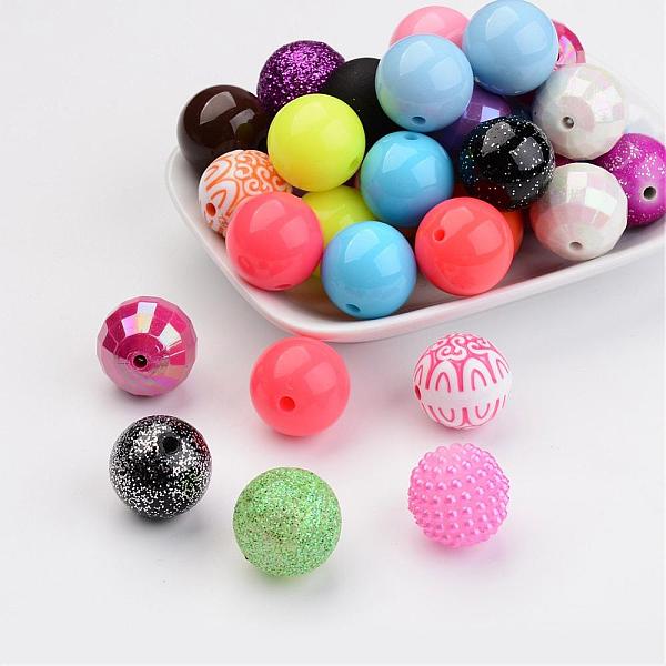 

PandaHall Mixed Style Acrylic Beads, Round, Mixed Color, 19~20mm, Hole: 1~3mm Acrylic Round Multicolor