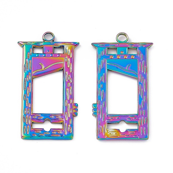 

PandaHall Ion Plating(IP) 304 Stainless Steel Pendants, Window Charm, Rainbow Color, 37.5x25x2.5mm, Hole: 2.8mm 304 Stainless Steel Others