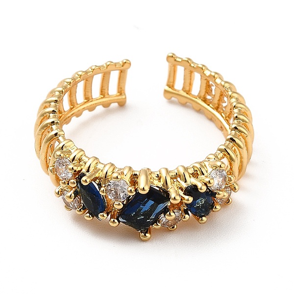 

PandaHall Brass Cubic Zirconia Cuff Ring, Open Ring for Women, Real 18K Gold Plated, Prussian Blue, US Size 7 1/4(17.5mm) Brass+Cubic...