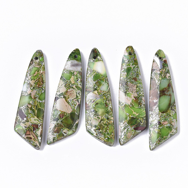 

PandaHall Synthetic Regalite/Imperial Jasper/Sea Sediment Jasper Pendants, Dyed, Knife Shape, Green Yellow, 45x12x4mm, Hole: 1.2mm Imperial...