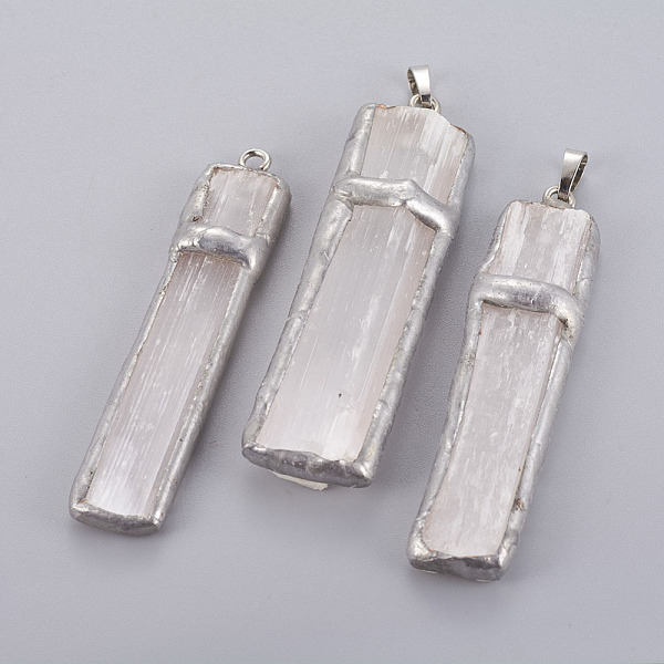 

PandaHall Natural Selenite Big Pendants, with Platinum Tone Brass Findings, Rectangle, 55~75x14~28x6.5~11mm, Hole: 8x4.5mm Selenite...
