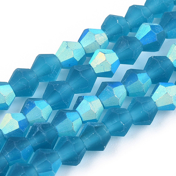 

PandaHall Imitate Austrian Crystal Bicone Frosted Glass Beads Strands, Grade AA, Faceted, Steel Blue, 4x4mm, Hole: 1mm, about..., Clear