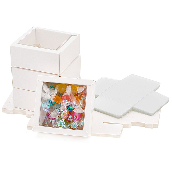 

PandaHall Cardboard Paper Gift Storage Boxes, with Plastic Visible Caps, Clear Window Gift Case, Square, White, Finish Product: 8.6x8.4x4cm...