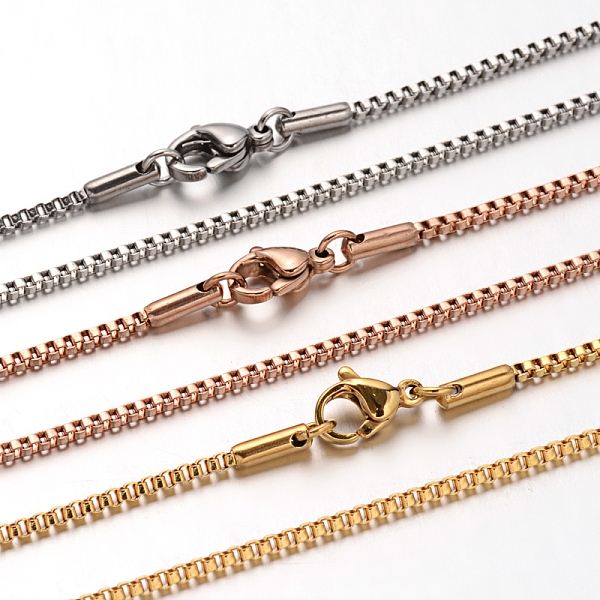 

PandaHall 304 Stainless Steel Box Chain Venetian Chain Necklaces, with Lobster Claw Clasps, Mixed Color, 23.6 inch(60cm), 1.4mm 304...