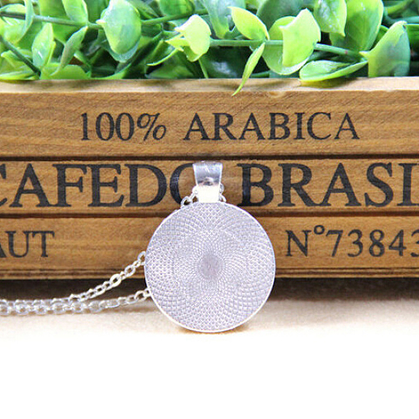 

PandaHall Christmas Reindeer/Stag Pattern Flat Round Glass Pendant Necklaces, with Alloy Chains, Silver Color Plated, 18 inch Glass