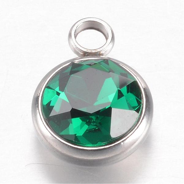 

PandaHall 304 Stainless Steel Glass Rhinestone Charms, May Birthstone Charms, Faceted, Flat Round, Green, 14x10x7mm, Hole: 2.5mm Stainless...