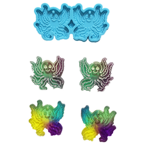 

PandaHall Octopus Shape Pendant Silicone Molds, Resin Casting Molds, for UV Resin & Epoxy Resin Jewelry Making, Sky Blue, 39x78x4mm, Hole...
