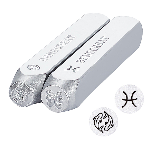 

PandaHall Iron Seal Stamps, Stamping Tools, for Leather Craft, Pisces, 65.5x10mm, 2 patterns, 1pc/pattern, 2pcs Iron Pisces