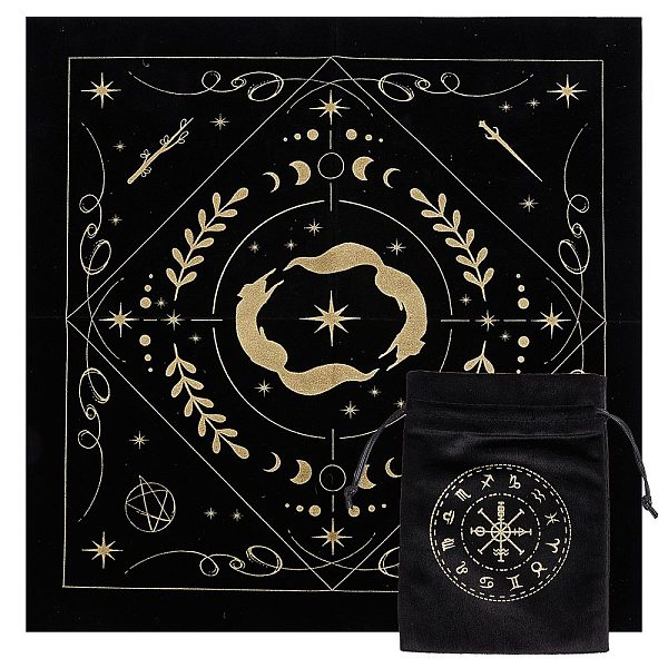 PandaHall CREATCABIN 1Pc Square Velvet Tarot Tablecloth for Divination, Tarot Card Pad, Pendulum Tablecloth, and 1Pc Cloth Packing Pouches...
