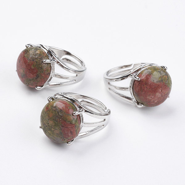 

PandaHall Adjustable Natural Unakite Finger Rings, with Brass Findings, US Size 7 1/4(17.5mm) Unakite