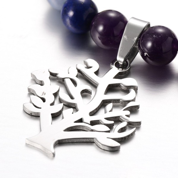

PandaHall Gemstone Beaded Stretch Charm Bracelets, with Tree 304 Stainless Steel Pendants, Mixed Stone, 55mm Mixed Stone