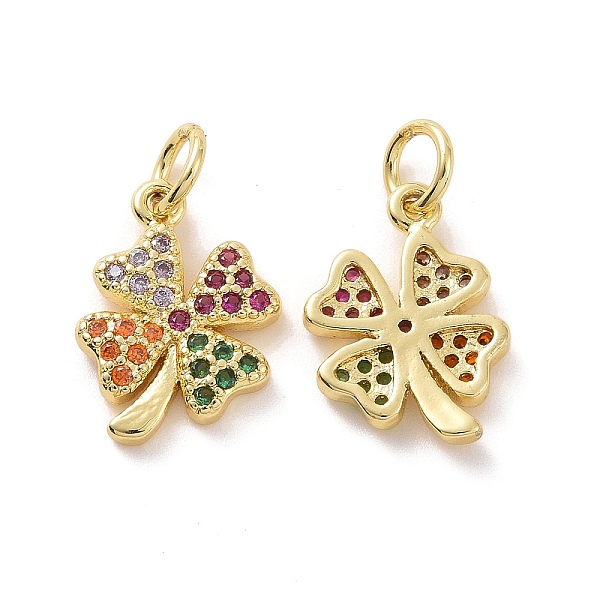 

PandaHall Brass Micro Pave Colorful Cubic Zirconia Charms, with Jump Ring, Four Leaf Clover, Real 18K Gold Plated, 14x10x2mm, Hole: 3.2mm...