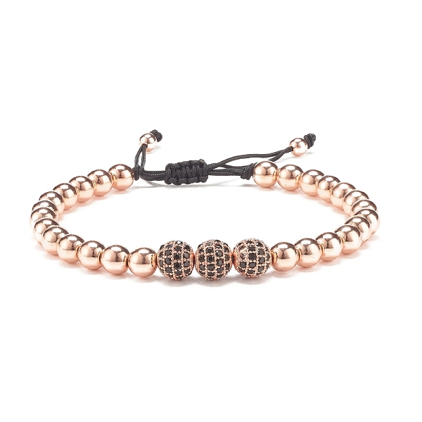 

PandaHall Round Synthetic Hematite Braided Bead Bracelet with Cubic Zirconia, Gemstone Adjustable Bracelet for Women, Rose Gold, Inner...