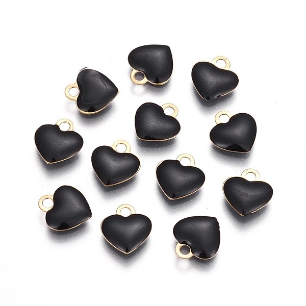 

PandaHall Brass Charms, with Enamel, Enamelled Sequins, Long-Lasting Plated, Nickel Free, Real 18K Gold Plated, Heart, Black, 10x9x2mm, Hole...