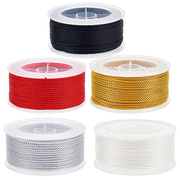 

PandaHall OLYCRAFT 87.5 Yards/80m 2mm Twisted Nylon Cord 3-ply Satin Nylon Trim Cord Macrame Thread String Cord Braided Beading Cord Chinese..., Multicolor