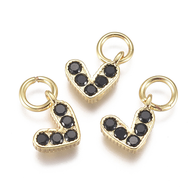 

PandaHall Brass Micro Pave Cubic Zirconia Charms, with Jump Ring, Long-Lasting Plated, Real 18K Gold Plated, Heart, Black, 6x8x2mm, Hole...