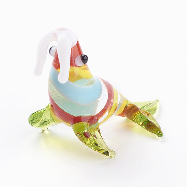 

PandaHall Home Decorations, Handmade Lampwork Display Decorations, Walrus, Colorful, 30x16x21mm Lampwork Other Animal