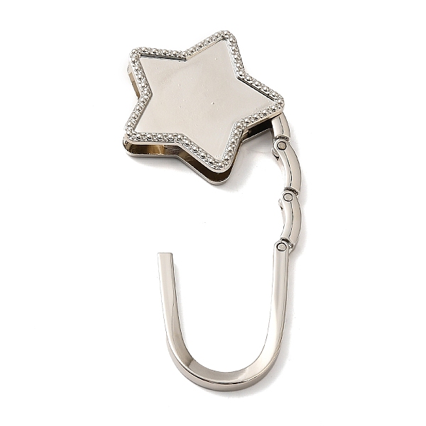 

PandaHall Zinc Alloy Bag Hangers, Foldable Purse Hooks, with Brass Nail, Star, Platinum, 6.9x4.9x1.1cm, Inner Diameter: 4.3x3.6cm Alloy Star