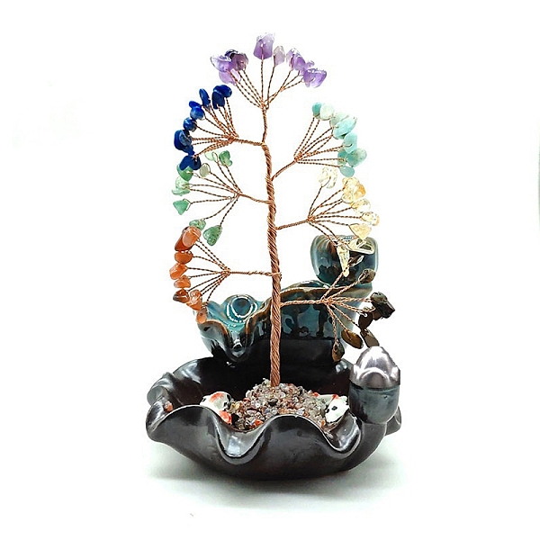 

PandaHall Gemstone Chips Tree Decorations, Ceramic Incense Holders Base Copper Wire Feng Shui Energy Stone Gift for Home Desktop Decoration...