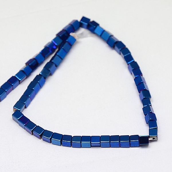 

PandaHall Electroplate Non-magnetic Synthetic Hematite Beads Strands, Cube, Grade AAAA, Blue Plated, 2x2x2mm, Hole: 0.8mm, about...
