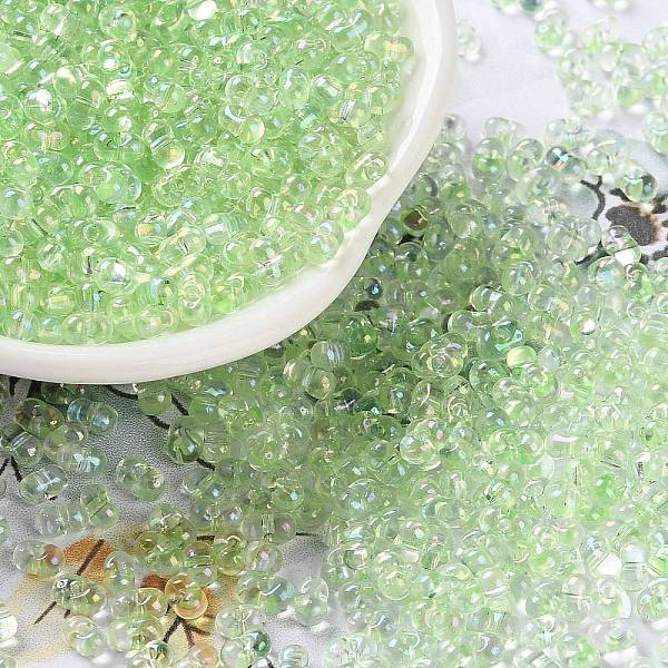

PandaHall AB Color Plated Glass Seed Beads, Transparent Colours Rainbow, Peanut, Pale Green, 4~4.5x2~2.5x2~2.5mm, Hole: 0.8~0.9mm, about...