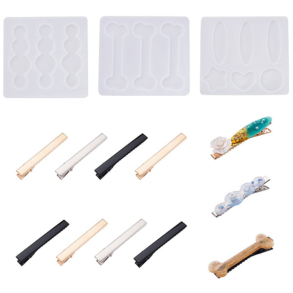 

PandaHall Boutigem 3Pcs 3 Style Silicone Molds, For DIY Cake Decoration, with 3 Sets 3 Style Zinc Alloy Alligator Hair Clips, for DIY Making..., White
