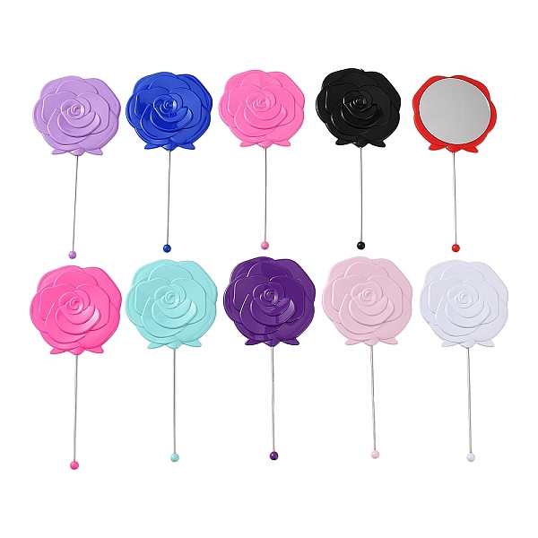 Rose Flower Glass Handheld Mirrors with Plastic Handle & Iron Rod