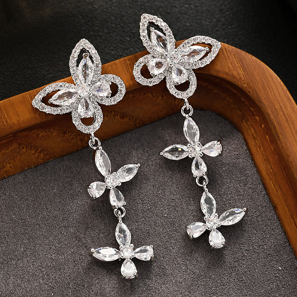 Brass Clear Cubic Zirconia Dangle Stud Earrings