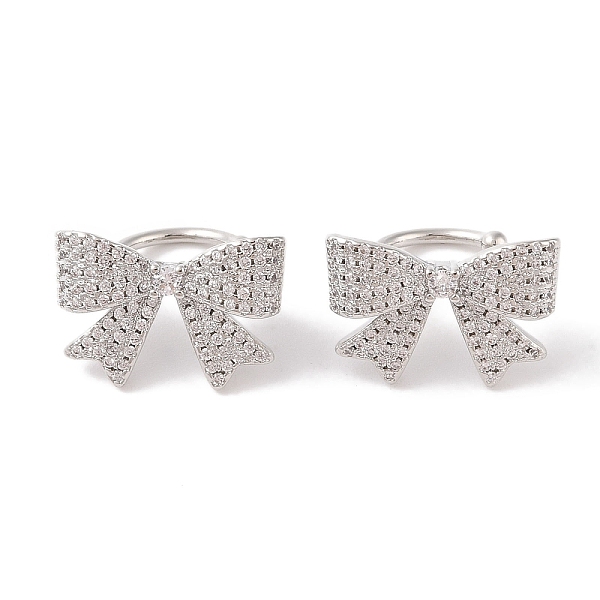 

PandaHall Brass Micro Pave Clear Cubic Zirconia Cuff Earrings for Women, Bowknot, Platinum, 20x14mm Brass Bowknot Clear