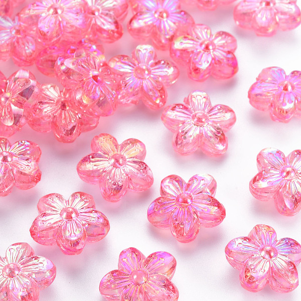 

PandaHall Transparent Acrylic Beads, AB Color, Flower, Hot Pink, 14.5x15.5x7mm, Hole: 1.8mm, about 657pcs/500g Acrylic Flower