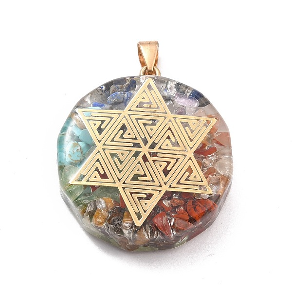 

PandaHall Transparent Resin Pendants, with Chip Gemstone Beads and Alloy Findings, Flat Round, Golden, 41x35x11.5mm, Hole: 7.5x4mm...