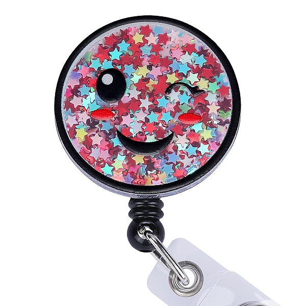

PandaHall Sequin Quicksand Effect Acrylic & ABS Plastic Badge Reel, Retractable Badge Holder, Smiling Face, 92mm, Smiling Face: 40mm Plastic..., Red
