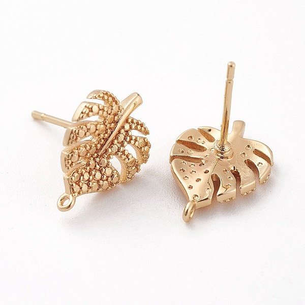 

PandaHall Brass Stud Earring Findings, with Loop, Tropical Theme, Monstera Leaf, Nickel Free, Real 18K Gold Plated, 14.5x10.5mm, Hole: 0.8mm...