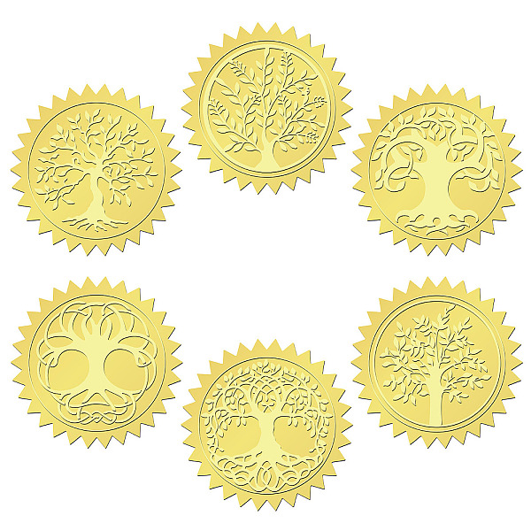 

PandaHall 6 Patterns Aluminium-foil Paper Adhesive Embossed Stickers, For Envelope Seal, Tree of Life, 165x211mm, Stickers: 50mm, 12...