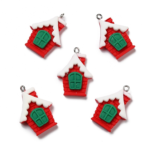 

PandaHall Opaque Resin Pendants, with Platinum Tone Iron Loops, Christmas Theme, House, Red, 29x21.5x6mm, Hole: 2mm Iron+Resin Building Red