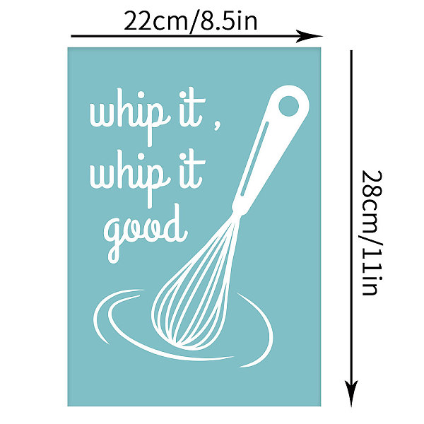 

PandaHall Self-Adhesive Silk Screen Printing Stencil, for Painting on Wood, DIY Decoration T-Shirt Fabric, Egg Beater with Word whip it..., Blue