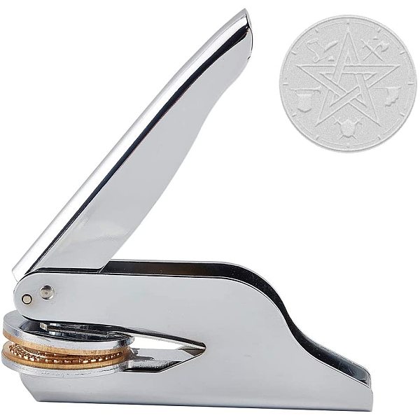 

PandaHall Seal Embosser, Hand-Held Embossing Stamp, for Books, Envelopes, Napkins, Star Pattern, 42mm Stainless Steel Star