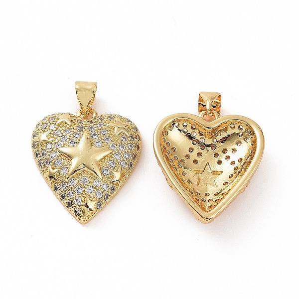 

PandaHall Brass Micro Pave Clear Cubic Zirconia Pendants, Heart with Star, Golden, 21x17x6mm, Hole: 3.5x5mm Brass+Cubic Zirconia Heart Clear