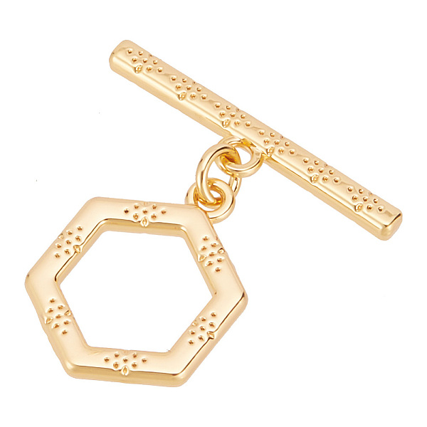 

PandaHall GOMAKERER 18Pcs Brass Toggle Clasps, Hexagon Ring, Nickel Free, Real 18K Gold Plated, 21mm, Bar: 21x4x1.5mm, hole: 1.4mm, Hexagon...